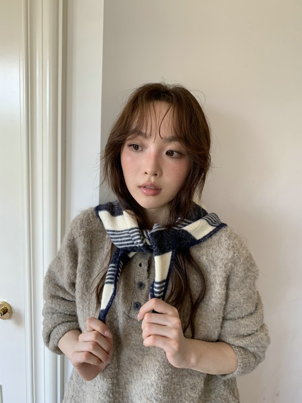 韩国简约时髦百搭领巾女小披肩护颈搭配小众锁边条纹围巾菱形头巾|undefined