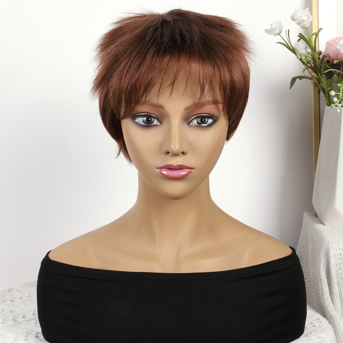 Cabeza de bob de fibra química al por mayor peluca de pelo de estudiante mecanismo de peluca cubierta de cabeza