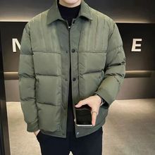 新品工装男士翻领拼接设计假两件羽绒服冬季保暖外套韩版高级感潮
