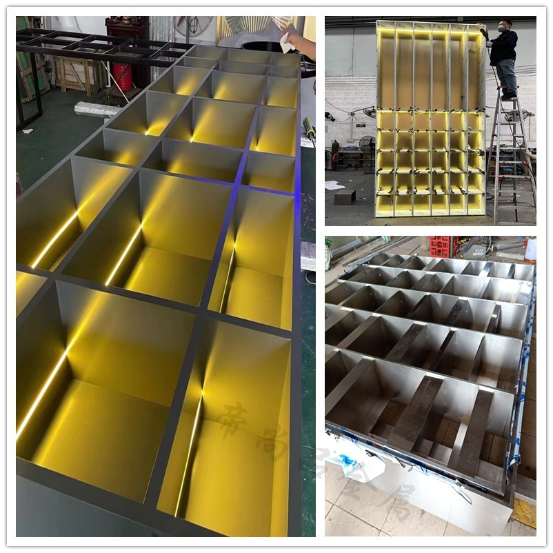 Light Luxury Stainless Steel Wine Cabinet Embedded Niches Metal Laminated Board Bookcase Decoration TV Background Wall Steel Plate Cabinet Set