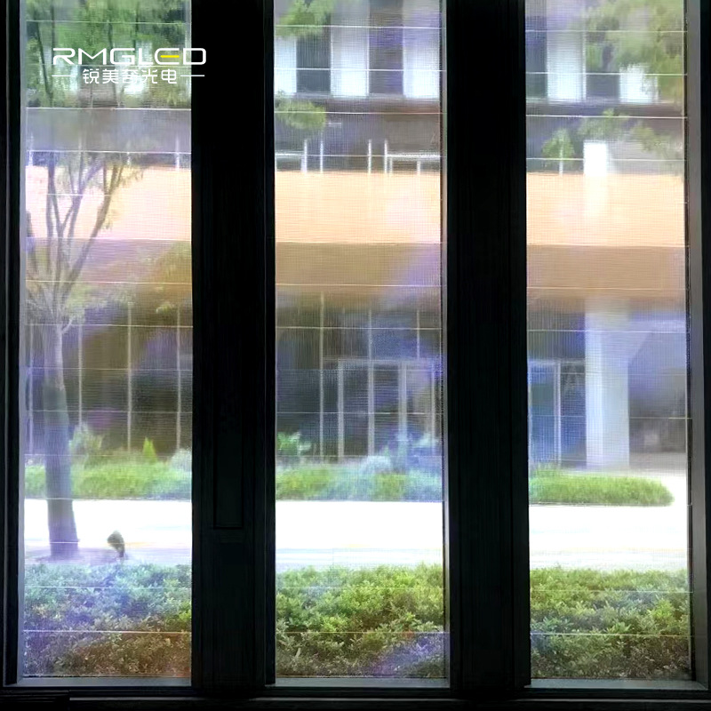 Pantalla de película de cristal LED transparente y flexible, personalizable y cortable a medida, pantalla de película de vidrio con capacidad de transmisión de luz, pantalla holográfica LED 3D a simple vista.