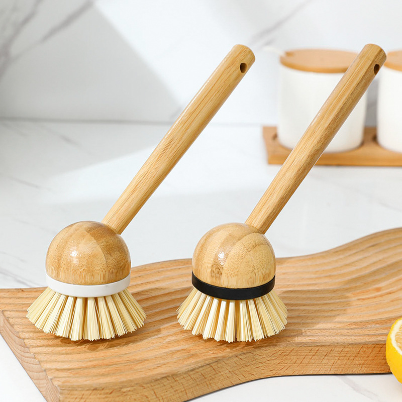 Cepillo para ollas de bambú, cepillo de limpieza multifuncional, cepillo para frutas y verduras de madera maciza, cepillo con mango de madera, cepillo para ollas con mango largo, cepillo de limpieza multifuncional.