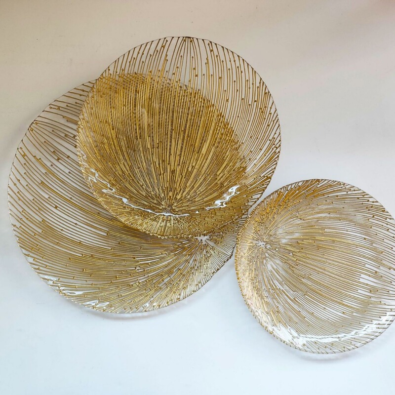 French-Style Fruit Plate, Light Luxury Glass Fruit Plate, Candy Small Plate, Gold-Rimmed Fruit Bowl, Trendy High-End Dried Fruit Plate for the New Year