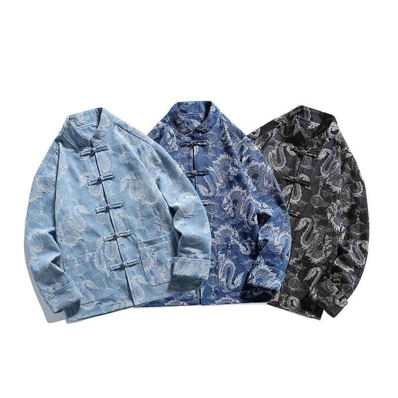 Autumn and Winter Chinese Style Men's Denim Coat New Chinese Jacquard plus size Tang Jacket A8813P145