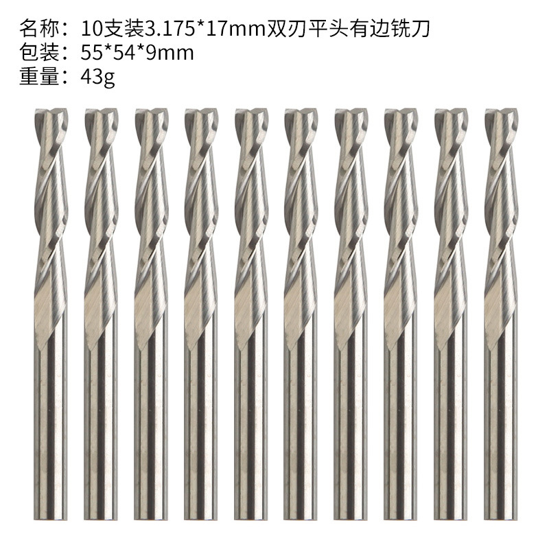 10 3.175*17mm 양날 플랫 엔드 밀링 커터