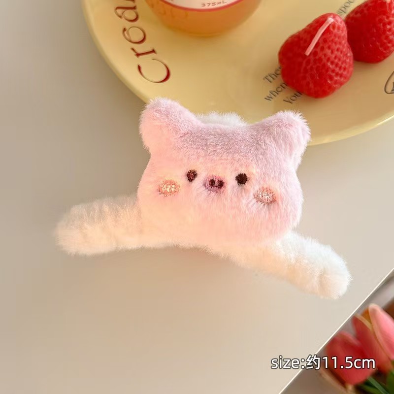 新款卡通可爱熊猫毛绒抓夹后脑勺鲨鱼夹秋冬头饰女童高马尾发夹子|undefined