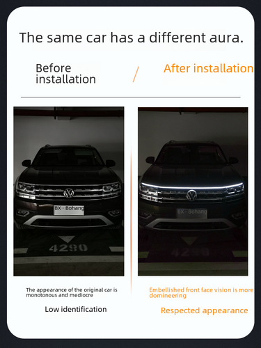 Car dynamic through-body daytime running light net modification universal LED hood ambiance light decorative light guide bar for exterior