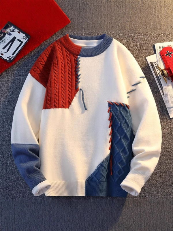 ファッション秋と冬の新しいニットジャカードメンズレトロラペル無地ツイストポロシャツプルオーバーセーター紳士服|undefined