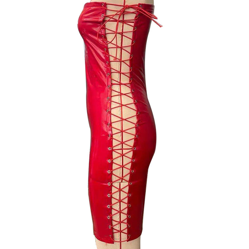 Women Leather Dress Popular Sexy Tight Chest-Wrapped Dress Corns Lace up  Leather | FondMart