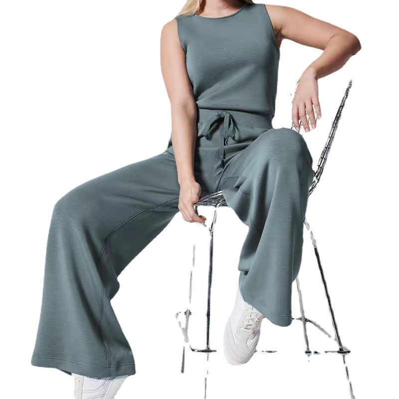 Ropa de mujer transfronteriza europea y americana 2023 ropa de mujer de verano nuevo color sólido pantalones de mono elástico de encaje sin mangas de todo fósforo