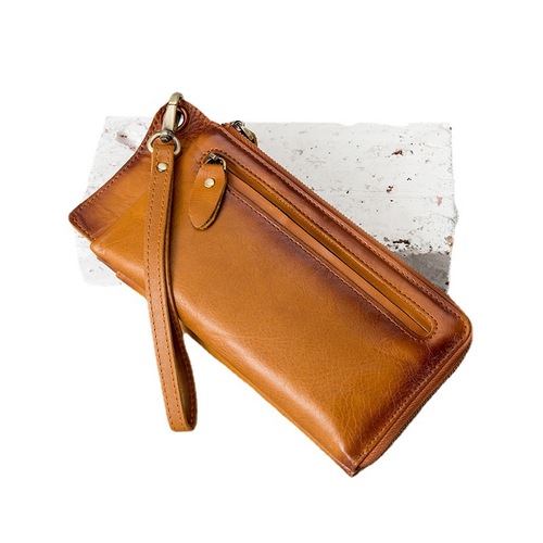 Men's New Genuine Leather Grab Bag Large Capacity Casual Handbag Multi-functional Wallet Multi-card Slot Zipper Phone Bag