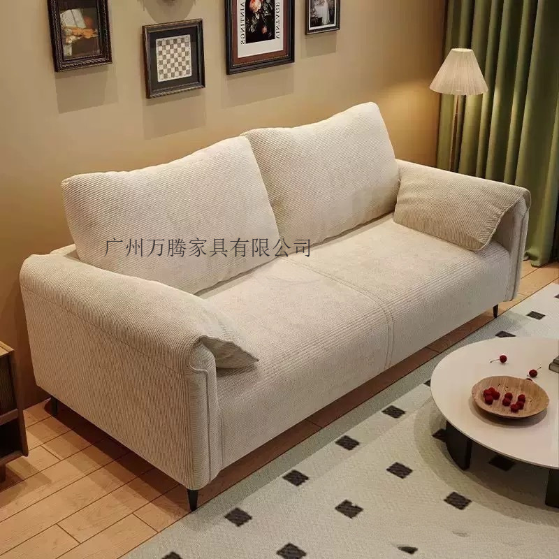 Wanteng Small Apartment Rental Sofa Living Room for Two to Three People, Vintage Style Elephant Ear Straight Row Lazy Fabric