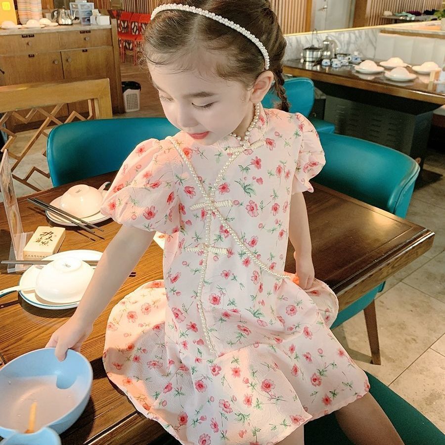 Girls' Qipao Summer Chinese Style Children's 2022 New Ancient Costume Dress Thin Baby Princess Chiffon Dress