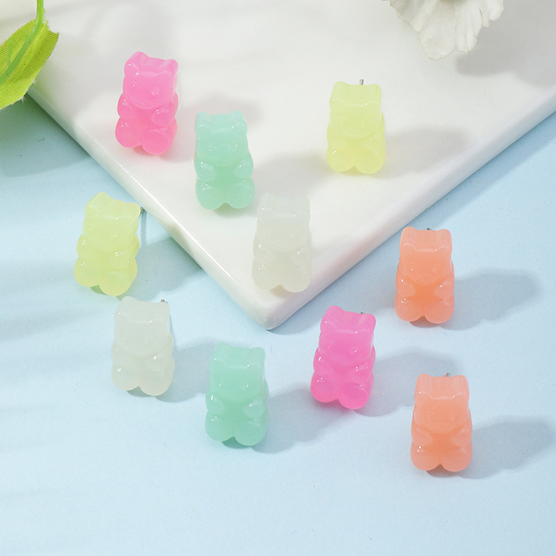 Fashion Korean New Candy Color Resin Cute Bear Earrings display picture 2