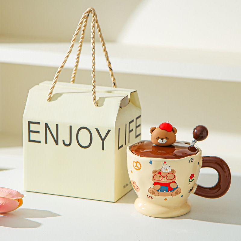 Creativo encantador cartón oso cerámico taza de oficina taza de café taza de agua taza de desayuno pareja taza