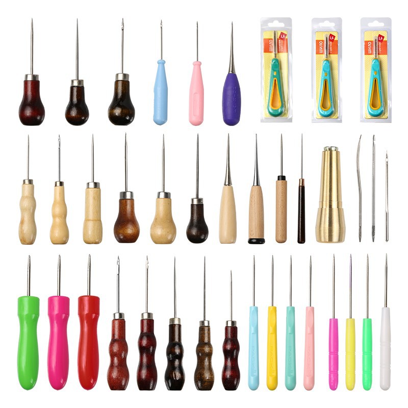 Nuevas herramientas de costura de cuero forma de calabaza mango de madera puncher herramientas hechas a mano en stock al por mayor