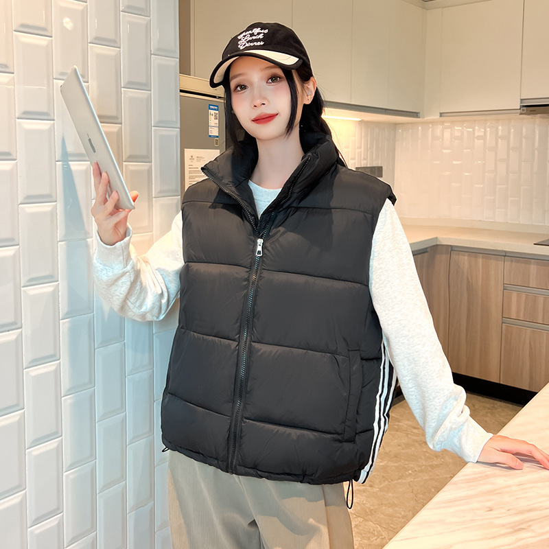 2025 otoño y invierno chaleco de algodón de pluma mujer ropa exterior holgada estilo europeo de la universidad chaleco chaleco de clip de caballo chaqueta image 6
