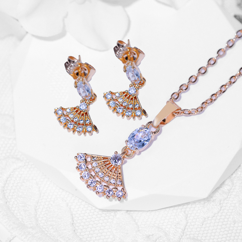 Moda transfronteriza popular pendientes de zircon collar conjunto de joyería para mujeres pendientes de zircon colgante de dos piezas conjunto de joyería exquisita