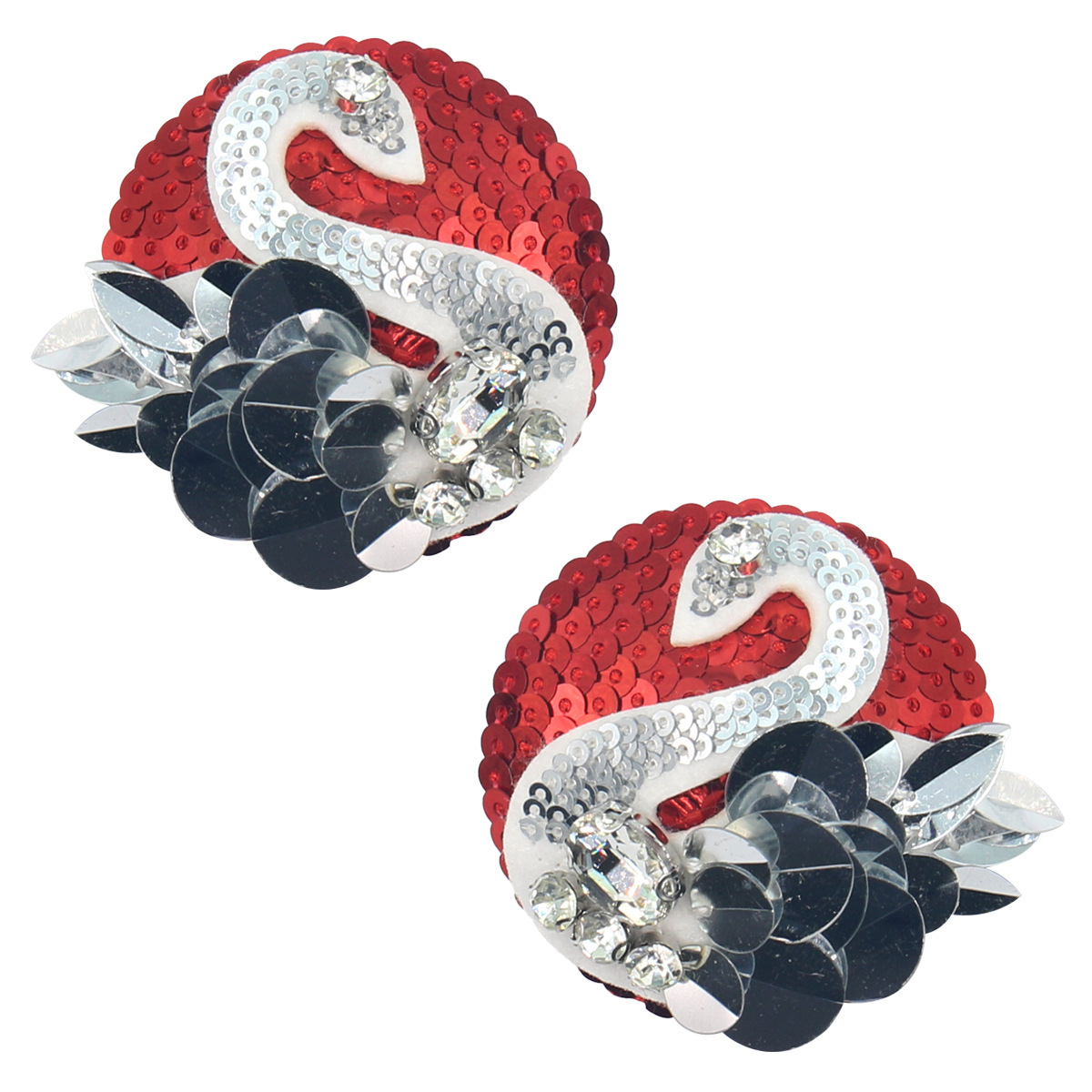 빨간색 배경에 은색 백조