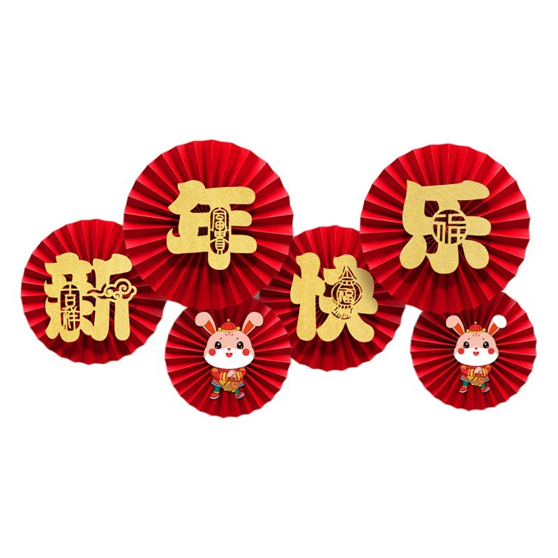 Новогодний декор: бумажные веера-цветы (комплект) для украшения витрин торговых центров и оформления детских садов к Празднику Весны (Год Лошади)