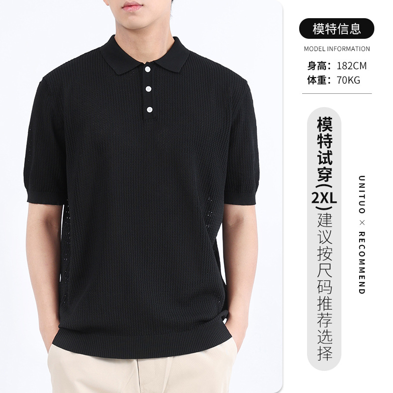 Camiseta de polo de verano hueco transpirable de hombre camiseta de alto nivel de sentido de la solapa de negocios Paul hombre de mangas cortas image 7