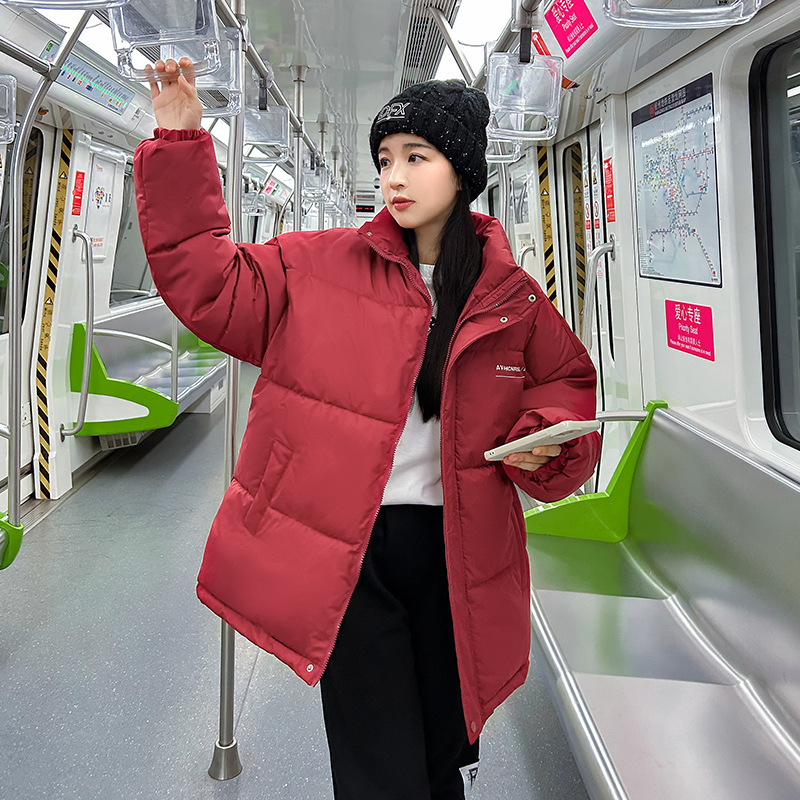 Women's Down Coat Mid Length Standing Collar Thickened Bread Style_voghion.com