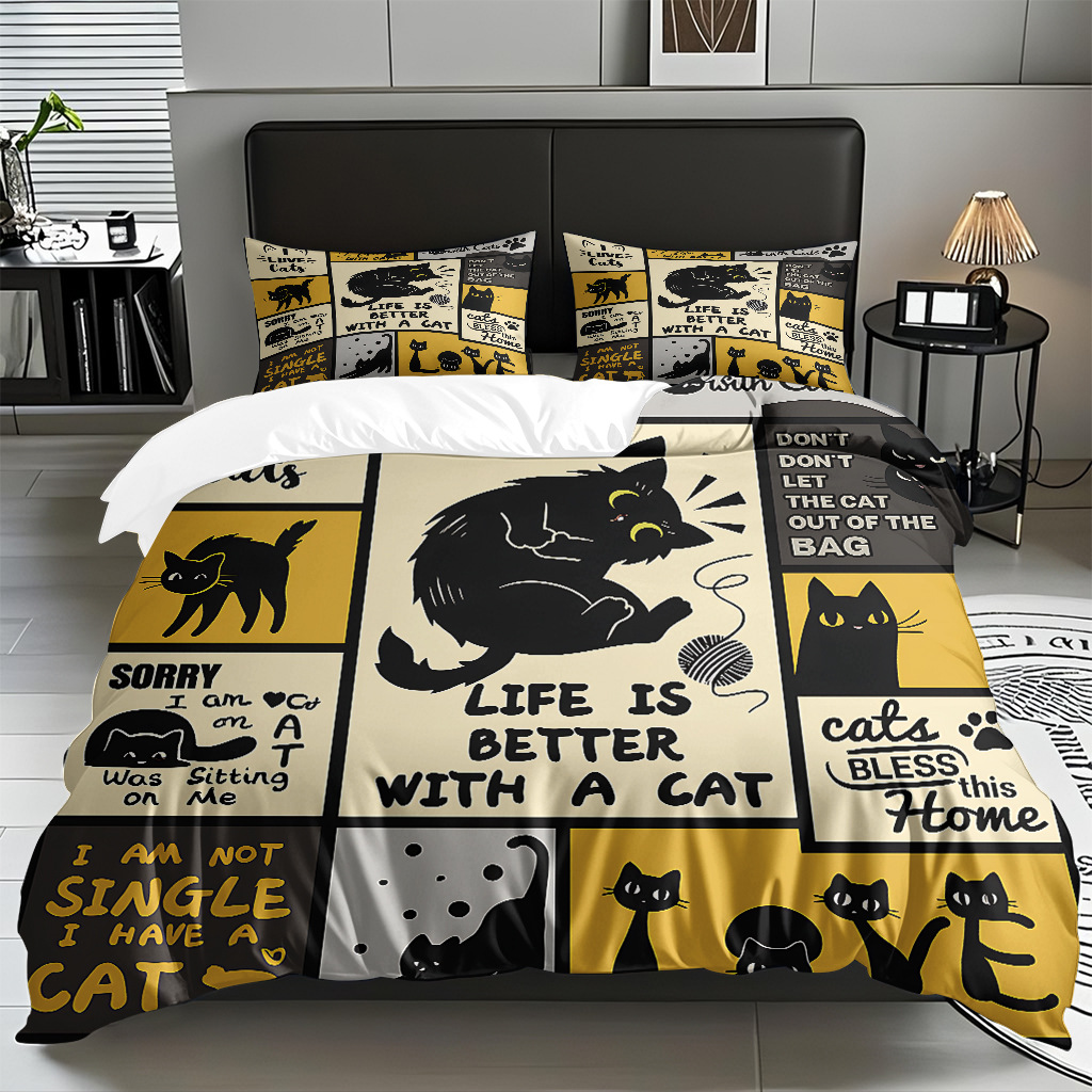 Transfronterizo caricatura gatito digital impresión set edredón suave pro piel fuente ventilada soporte de fábrica TEMU / JIT