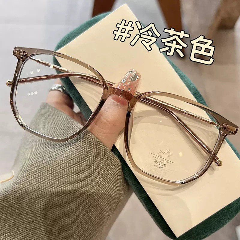 素颜防蓝光眼镜新款轻盈圆形近视眼镜框韩版简约冷茶色网红平光镜