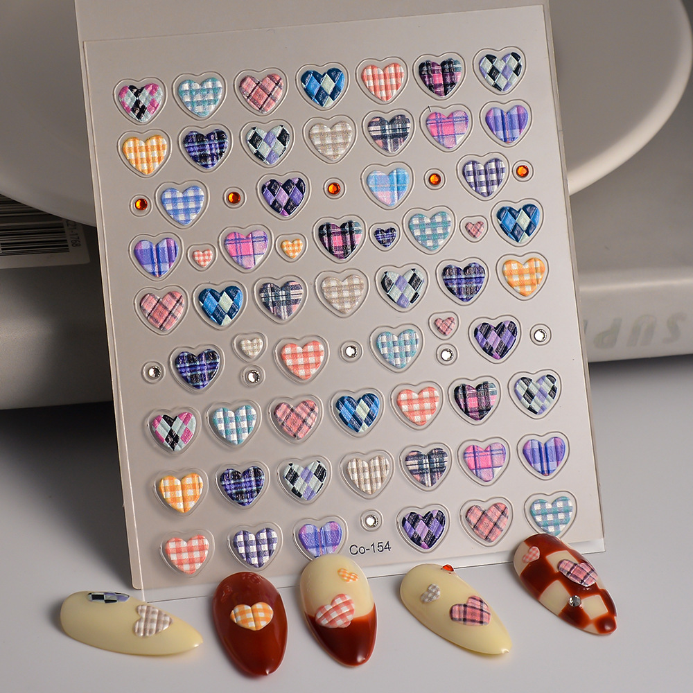 Ins 하트 모양의 스티커 마카롱 격자 무늬 다이아몬드 매니큐어 스티커 DIY 네일 스티커 사진 앨범 복사 장식 콜라주