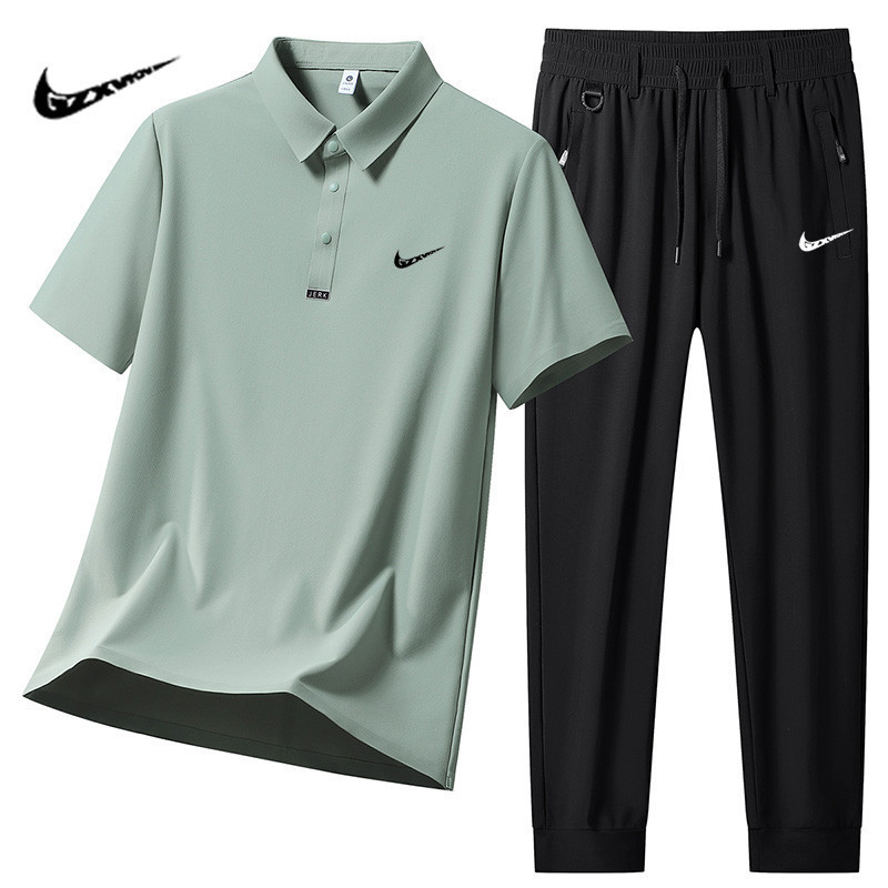 Ice Silk Sports Suit for Men, Summer Thin Breathable Quick-Dry Polo Shirt, Short-Sleeved Long Pants, Casual Two-Piece Set for Men Ice Silk Sports Suit for Men, Summer Thin Breathable Quick-Dry Polo Shirt, Short-Sleeved Long Pants, Casual Two-Piece Set for Men