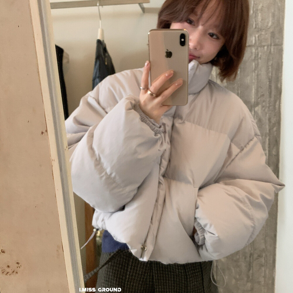 i miss2025冬季新款韩版宽松立领小个子短款女白鸭绒羽绒服外套女