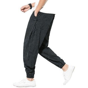 2023 Summer Men's Ankle-length Pants Chinese Style Thin Cotton and Linen Breathable Casual Pants Buckle Casual Large Size Haren Pants