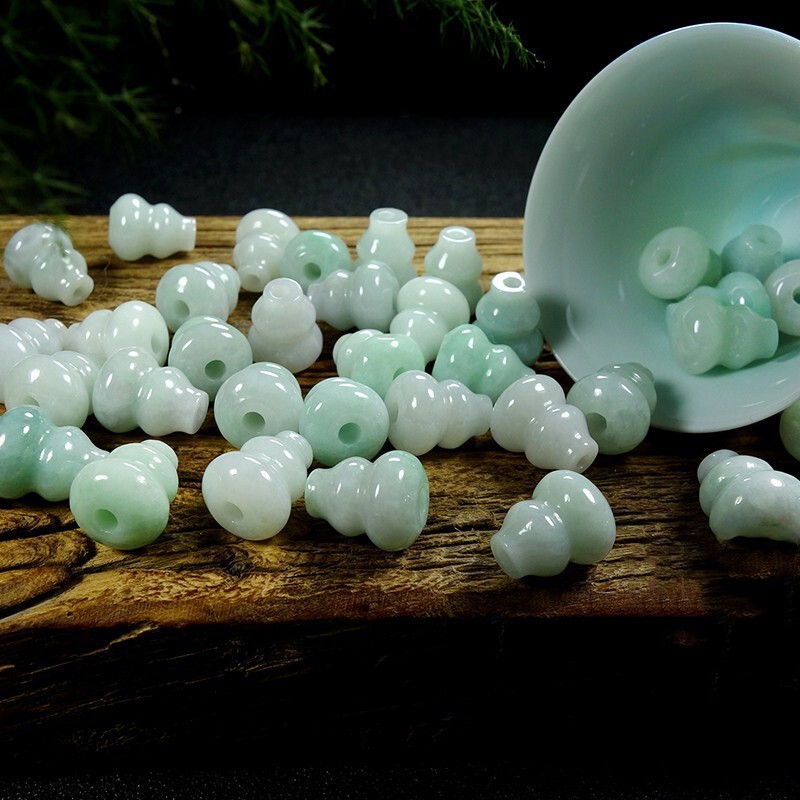 diy Myanmar Jade a goods bean color gourd through hole up and down three-way gourd woven bracelet pendant accessories accessories