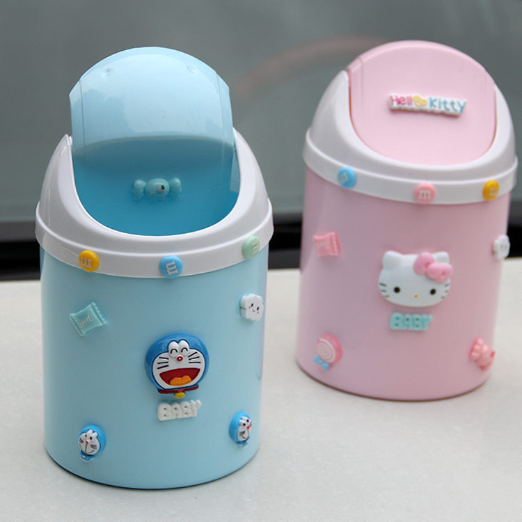 Bedroom Mini Desktop Trash Can Cartoon Flip Trash Can Creative Lid Dining Table Coffee Table small size Trash Can