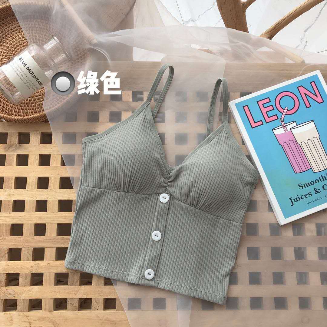 2079 # nuevo estilo coreano color sólido del botón camisola de la muchacha interior y exterior desgaste Delgado sin mangas Top moda