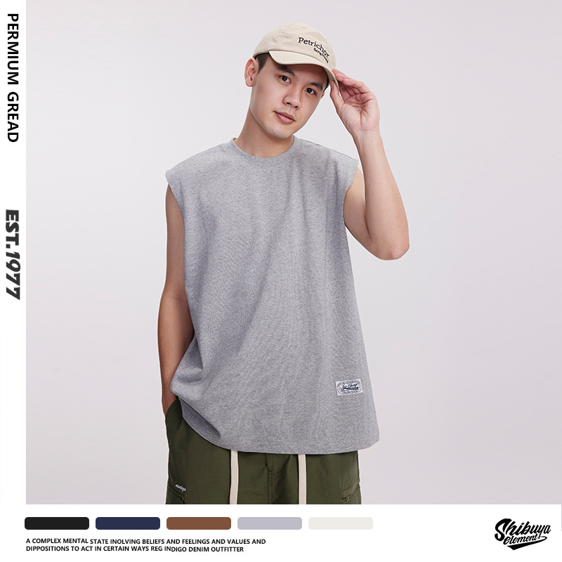 300g Heavyweight Summer Solid Color Basic Heavyweight Vest Men's Pure Cotton Bottoming Outerwear Sports Outdoor Sleeveless T-shirt