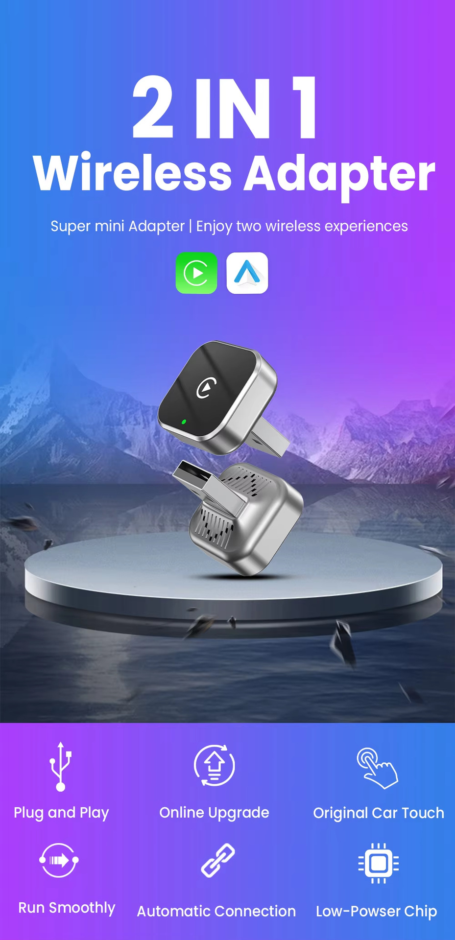 Source Factory 2-in-1 Wired to Wireless Carplay Box, Wired to Wireless Android Auto Box