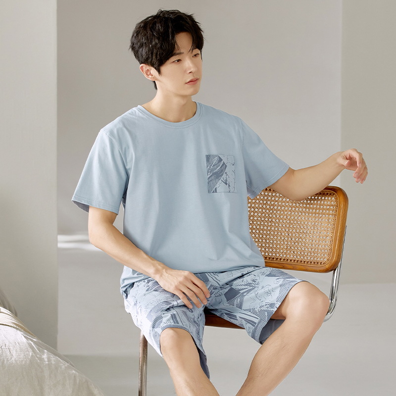 2025 nuevo pijama de hombre de verano de manga corta pantalones cortos delgados jóvenes de escuela secundaria ropa casera suelta juego casual