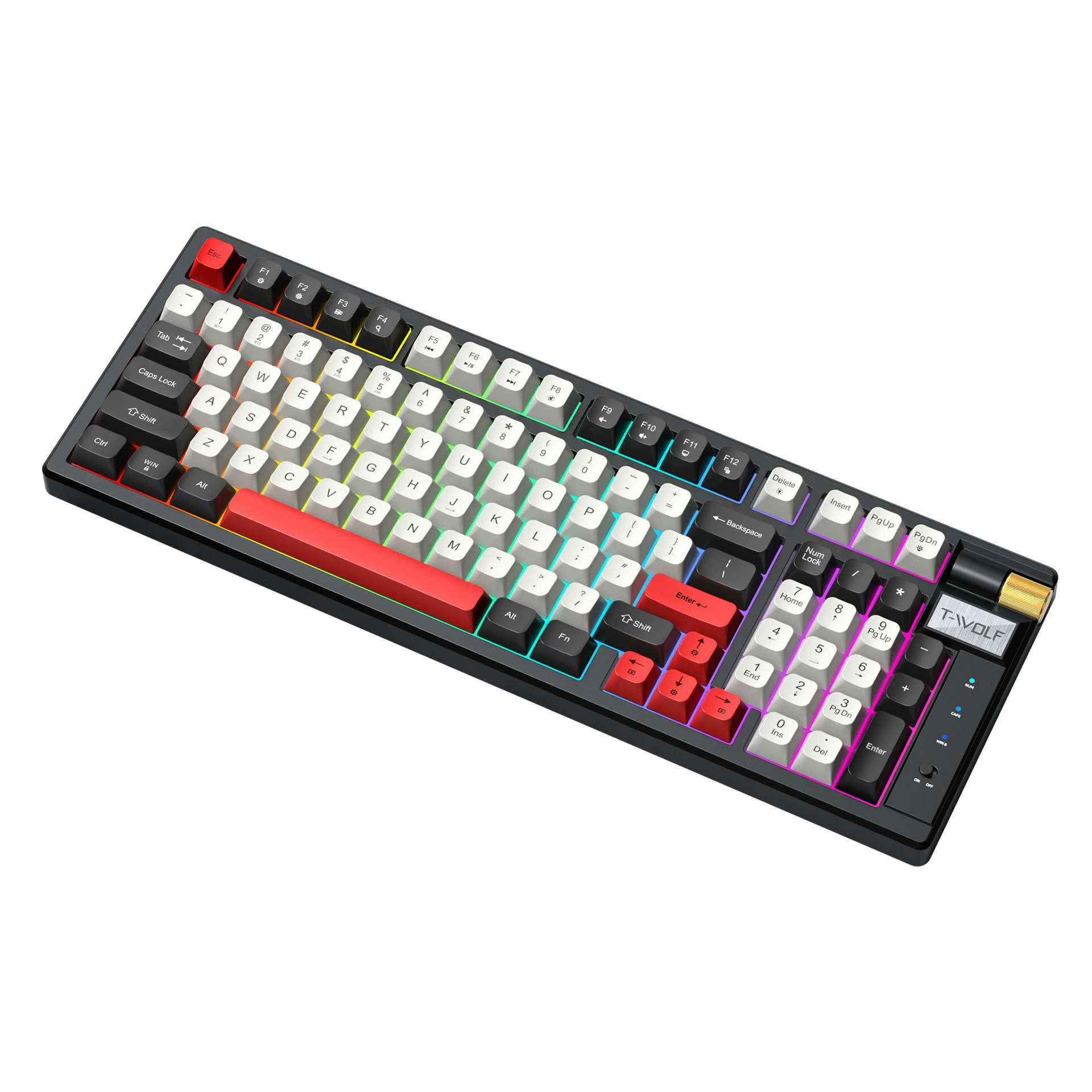 Беспроводная механическая клавиатура T-WOLF Thunder Wolf T70 Bluetooth в три режима RGB цветной блок горячей смены красная ось