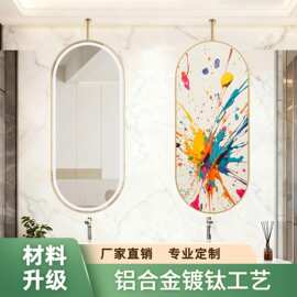 椭圆形上下杆吊镜铝合金卫生间洗手台悬挂式浴室镜双面带灯化妆镜