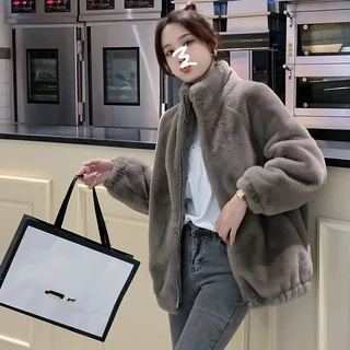 仿貂绒皮草外套女秋冬2021新款立领洋气加绒加厚保暖羊羔毛绒外套