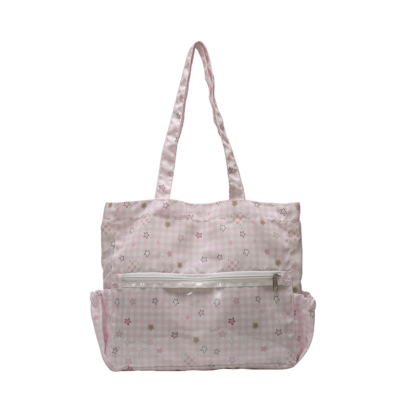 Bolso japonés simple y versátil transparente pequeño fresco estampado dulce 2025 niña dibujos animados leche huhutote bag