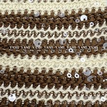 涤纶网布绣片双色黑白条纹亮片网眼布秋冬服装面料新中式国风材料