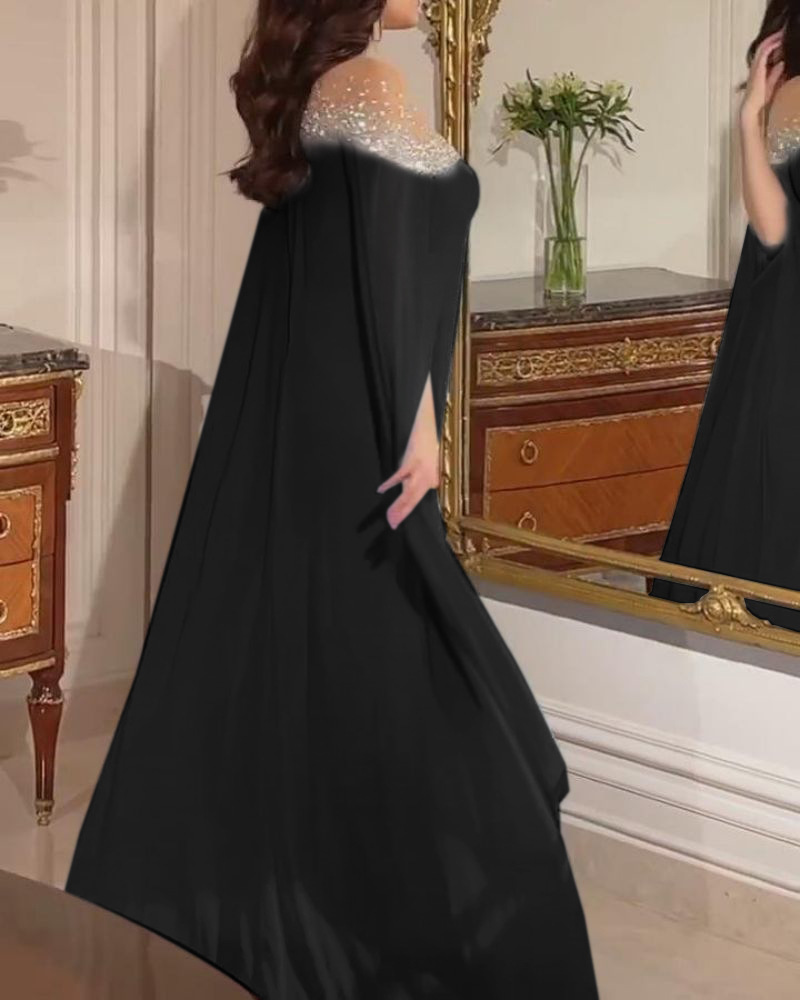 Elegant aftenkjole for damer med perler og stein i chiffon_voghion.com