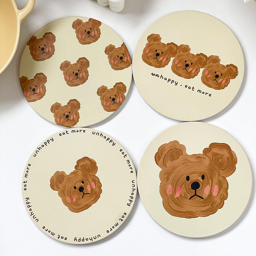 Korean style ins style original emo bear series ceramic insulation pad office coaster household absorbent pot pad