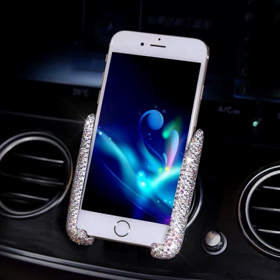 Cross-border car diamond-encrusted mobile phone bracket navigation rack dual-use air outlet seat gravity mobile phone bracket female bracket (Car phone holder) - diamond-encrusted-dual-purpose-stand-white-diamond