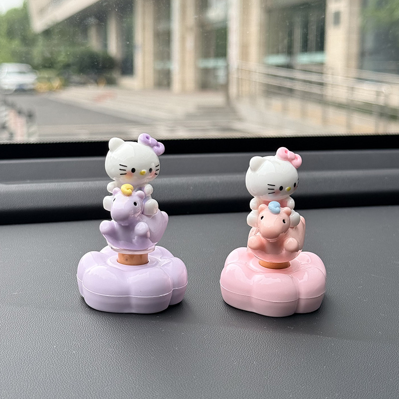 Creative and cute rotating Hello Kitty car ornament, suitable for electric car interiors, car dashboard, and office desk decoration