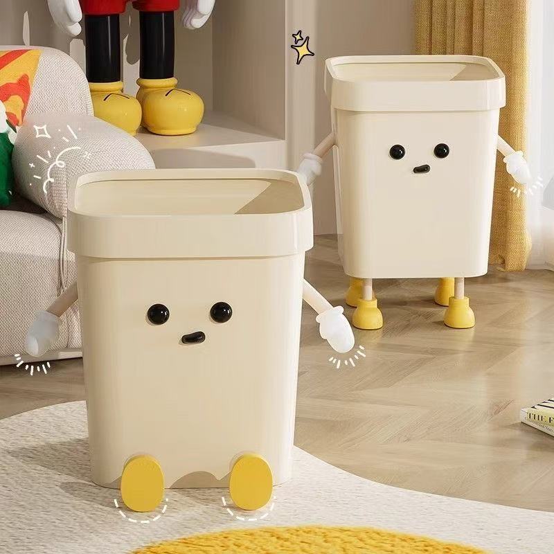 Trash Can for Home Use, Creative Cartoon Design, High Aesthetic Value, Suitable for Kitchen, Living Room, Bedroom, Bedside Storage, Odor-Proof