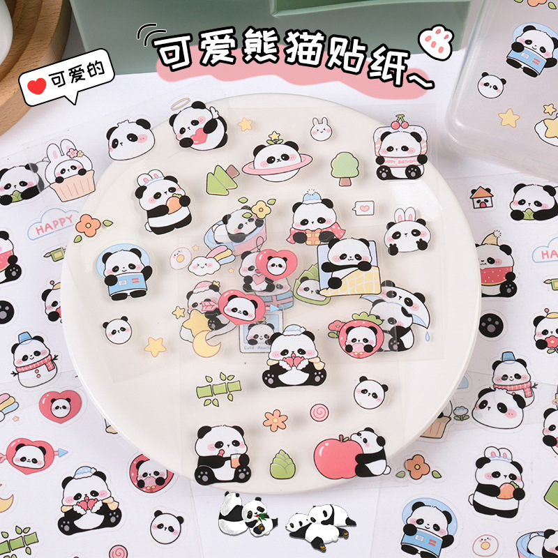 Caricatura adorable pegatinas de panda PET transparente impermeable material de decoración de la caja del teléfono móvil de los estudiantes taza de agua pegatinas DIY