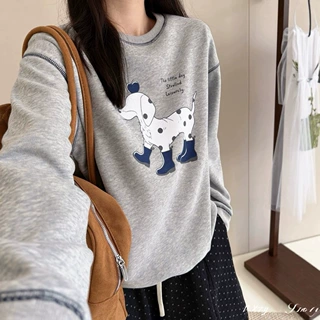 011 冬季新款女式卫衣韩版休闲卡通圆领套头女士大码纯色卫衣百搭